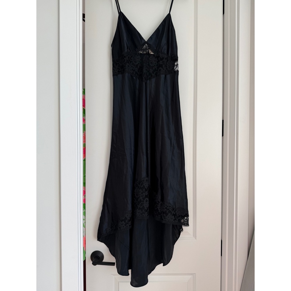 Victoria's Secret Gold Label Lace High-Low Slip Dress Women L Black Coquette VTG